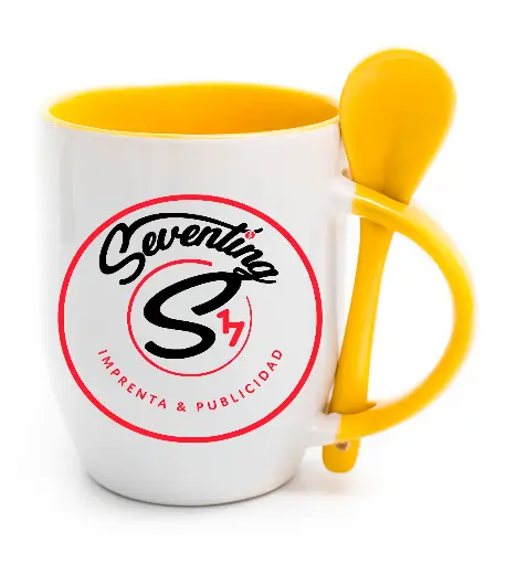 Taza color 11 oz + cuchara con caja de regalo
